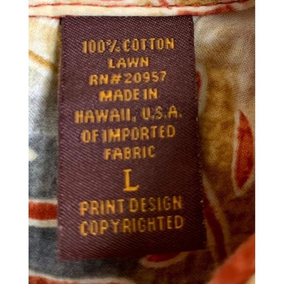 Tori Richard Men Hawaiian Shirt Size Large Tan Maroon Leaf Tropical Aloha Collar - Picture 7 of 8